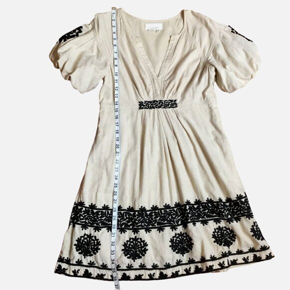 ANTHROPOLOGIE Orla Embroidered Mini Dress Beige Black Boho Cottagecore Women’s 8 - Picture 9 of 12